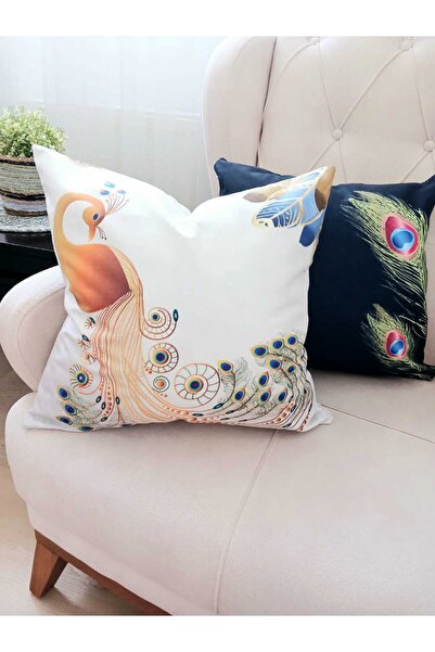 Ardizayn 2-Piece Peacock Patterned Velvet Fabric Decorative Throw Pillow Cover - Double Sided Print