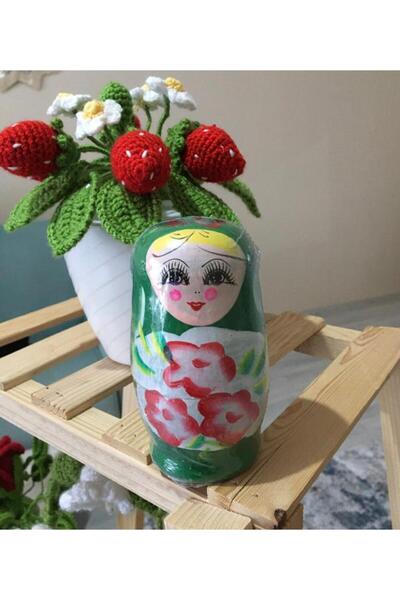 Genel Markalar 5'li Matruşka Bebek Ahşap Oyuncak Ve Dekoratif Obje Yeşil Renk