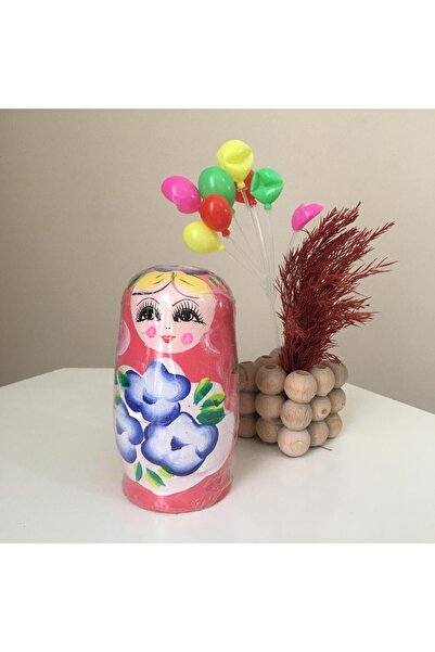 miski alem Iç Içe Geçen Ahşap Pembe Matruşka Bebek 5li