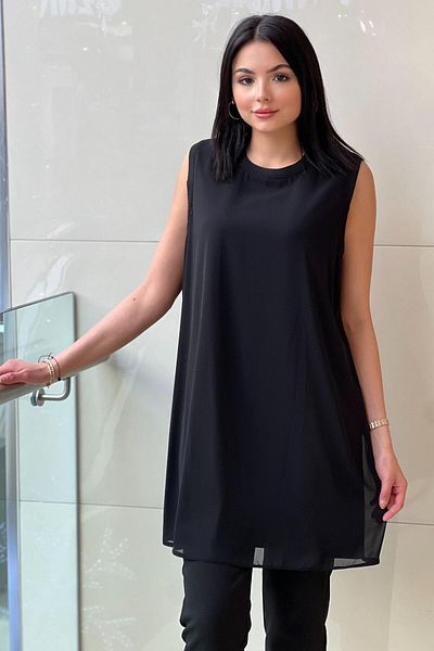 FUAT GÜRSEN Fuat Gürşen Ribbed Sleeveless Chiffon Tunic