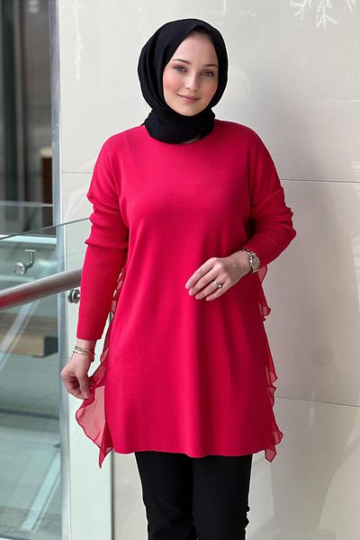 Ghisa Mercerized Tunic with Ruffled Sides and Tight Sleeves