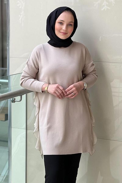Ghisa Mercerized Tunic with Ruffled Sides and Tight Sleeves