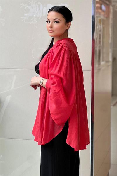Ghisa Judge Collar Wide Sleeve Linen Shirt