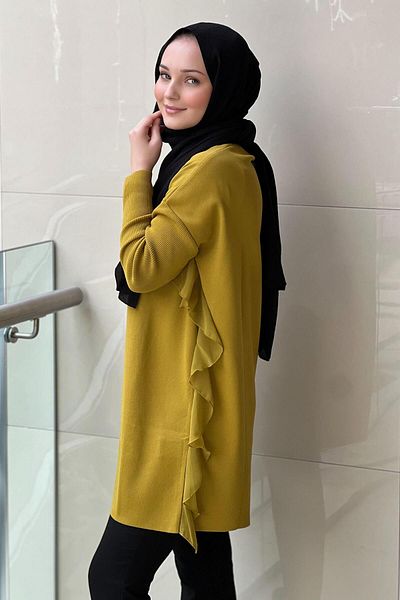 Ghisa Mercerized Tunic with Ruffled Sides and Tight Sleeves