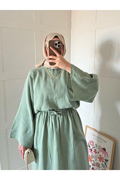 Moda Lippa مجموعة كاجوال من الموسلين باللون الأخضر المائي