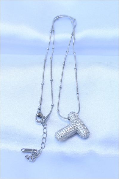 Skygo 316L Steel Chain Zircon Stone t Letter Silver Color Bubble Necklace - Tj-Bko8721