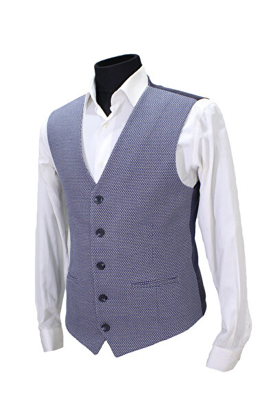 MENTOR REGALO Men's Vest V-Neck Blue Patterned 50506