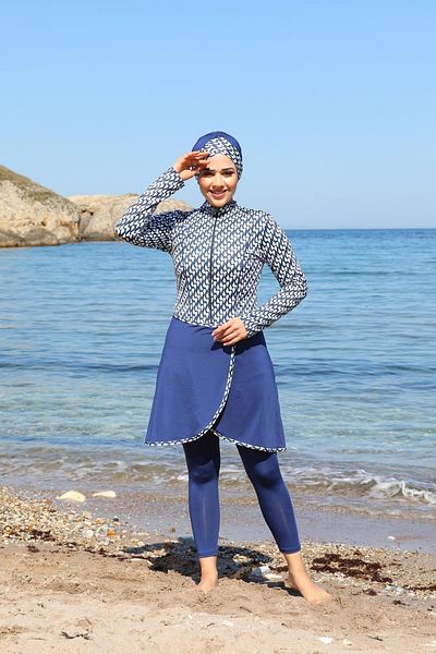 SEBOTEKS Drop Pattern Pareo Model Καλσόν κλειστό Hijab μαγιό 3350
