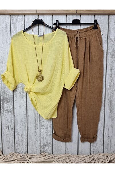 pudubutik Oversize İtalyan Müslin Bluz Sarı