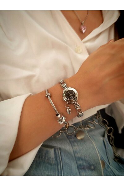 chaoyada ساعة Pinterest Model Black Heart Charm Vintage