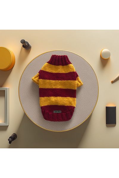 Lady Fify Yellow Red Striped Fan Sweater for Cat Dog