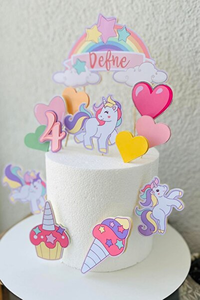 caketopper UNICORN Temalı Doğum Günü Süsü Seti - Unicorn Kız Çocuk Doğum Günü...