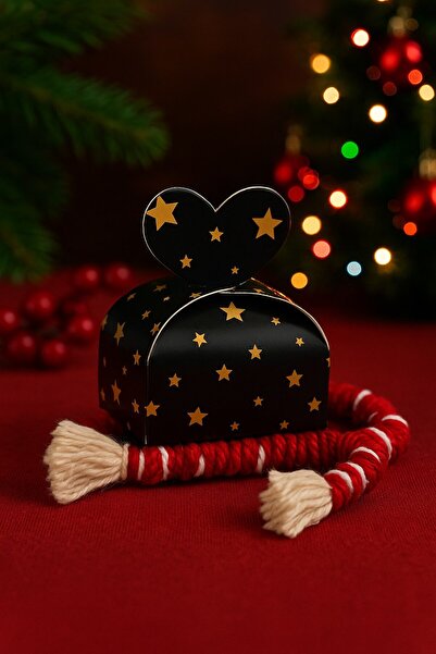 Emtory Home 25 Adet Siyah Varak Yıldız Model Kalpli Şeker Kutusu - Yılbaşı He...