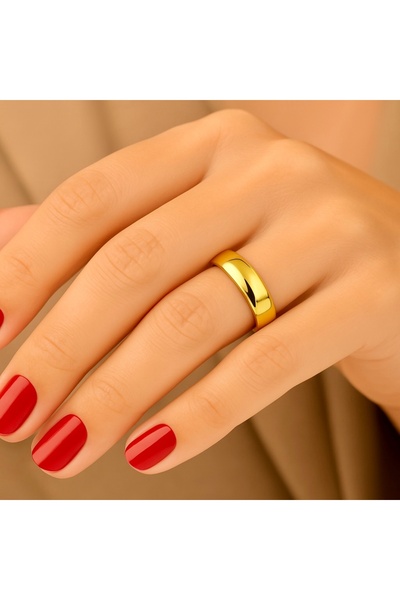 Tuğrul Kuyumculuk 14 Ayar Altın Klasik Düz Bombeli Alyans- 4 mm