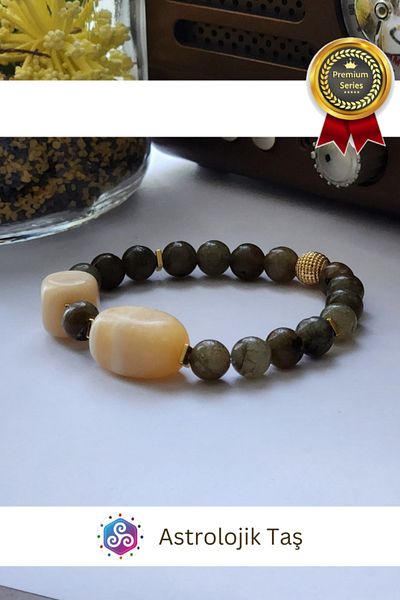 Astrolojik Doğal Taş Bracelet Natural Stones (Calcite and Labradorite) for Sale with Leadership Khaki