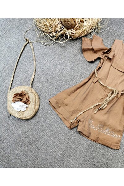 Ecoo Baby Ecoo Kids Çantalı Şortlu Kemerli Kız Çocuk Yazlık Tulum