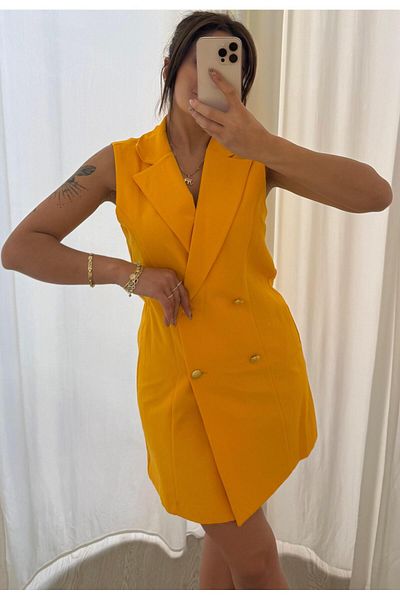 Daves Slim Fit Comfortable Sleeveless Double Crep Fabric Dress -Orange