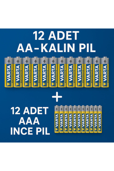 ANI OFİS KIRTASİYE A K 24’lü Çinko Karbon Pil Seti – 12 Adet Aa (KALIN) 12 Adet Aaa (İNCE) | Süper Güçlü | Uzun Ömürlü