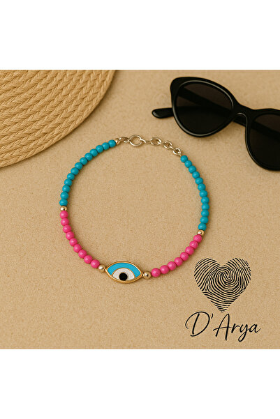 Darya Dd234 الأزرق الوردي مطرز سحر العين الشريرة الخلخال اليدوية