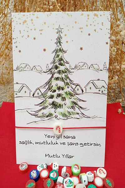Emtory 10 Pieces of Pine Tree Card Bracelet with New Year Figures - New Year's Gift - Lucky Bracelet