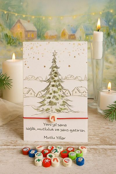 Emtory 10 Pieces of Pine Tree Card Bracelet with New Year Figures - New Year's Gift - Lucky Bracelet
