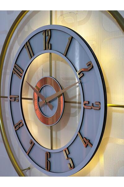 Pey Aksesuar Metal Camlı Duvar Saati 60x80 Cm Büyük Boy Işıklı Gerçek Cam Gold-şeffaf-beyaz-gold