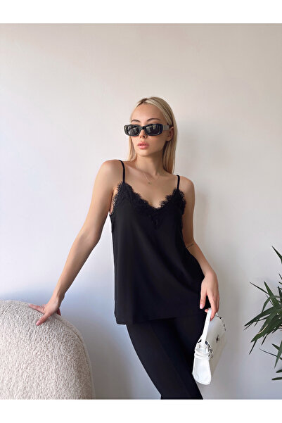 ladyzey Dámská halenka s černým krajkovým límcem s nastavitelným popruhem