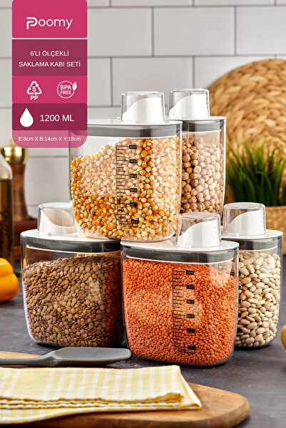 Poomy 6'lı Vakumlu Hava Geçirmez Beyaz Gıda Saklama Kabı Seti -1200 ML Ölçü K...