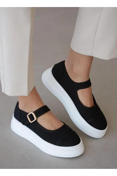 MERETTO By Akıl Black Vesna Linen Buckle Detailed Rubber Shoes