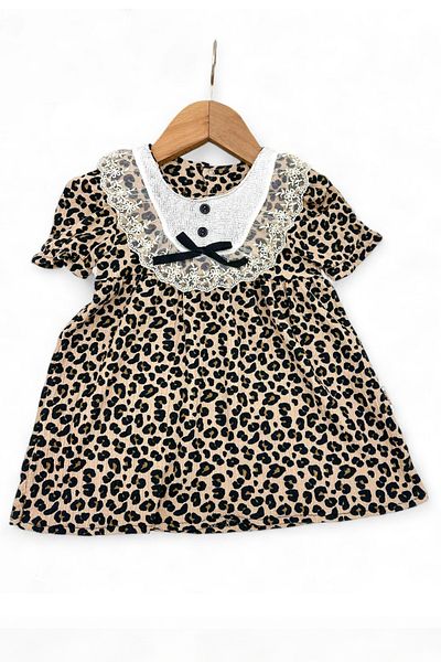 Baby Animals Baby Girl Girl Kid Birthday Party Wedding Dress Short Sleeve Leopard Ruched Lined Ribbons