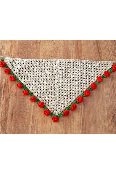 HemaSTR Hand Knitted Rose Motif Cotton Yarn Bandana Knitted Scarf