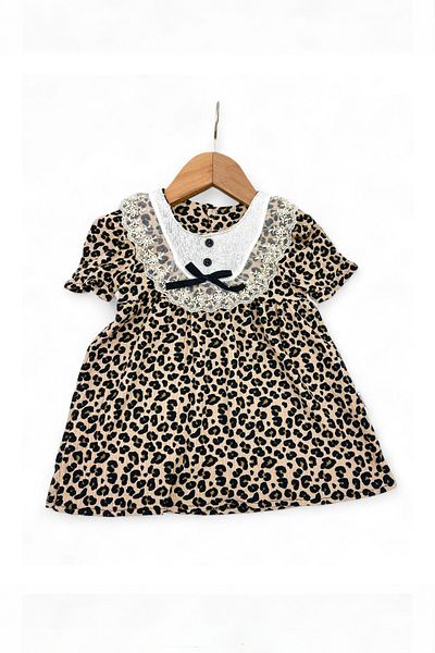Baby Animals Baby Girl Girl Kid Birthday Party Wedding Dress Short Sleeve Leopard Ruched Lined Ribbons
