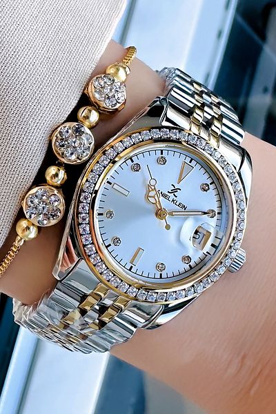 Daniel Klein Small Case Women's Wristwatch 3 Atm Waterproof Two Colors Steel Cord Bracelet Wlg187