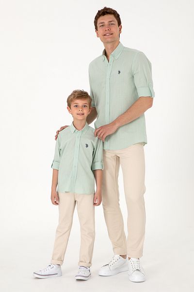 U.S. Polo Assn. Boy's Water Green Long Sleeve Basic Shirt 50306583 -Vr048