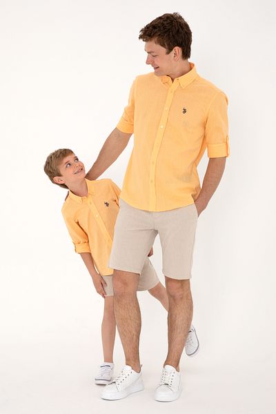 U.S. Polo Assn. Cămașă de bază cu aspect de in portocaliu pentru bărbați 50306285-VR202