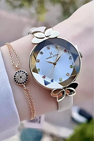 Daniel Klein Yeni Model Kasası Gold Kordonu Bej Renk Kadın Kol Saati Ve Bileklik