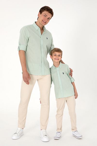 U.S. Polo Assn. Men's Water Green Linen Look Basic Shirt 50306285-Vr048