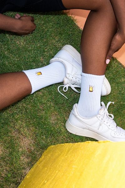 AYDK 2 Pairs Embroidered Funny Women Men Cocktail Socks White Tennis Socks Socket Socks