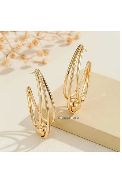 mos&more Gold Stud Ring Lightweight Women's Earrings, Length 5cm