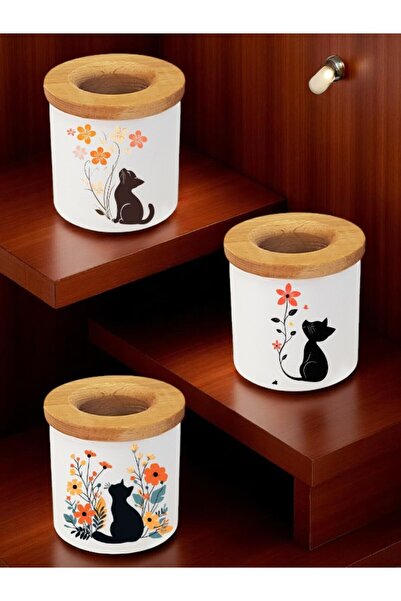 lili hediyelik Γάτα και λουλούδια εμπριμέ 3 τεμαχίων Ξύλινη κεραμική θήκη για...