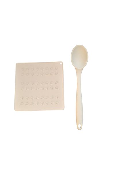 PİNK ROSE Bybirgül Slilikon Star White Trivet 17X17 cm Airfyer Baking Mat + Spoon (1Pc)