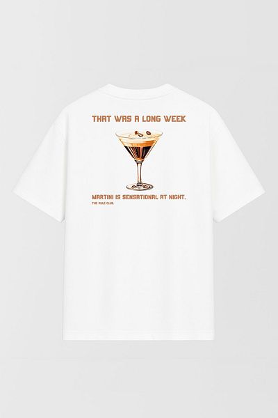 THE RULE Unisex Cocktail Printed Oversize 100% Cotton Wide Cut Textured Crew Neck White T-Shirt Rf0513