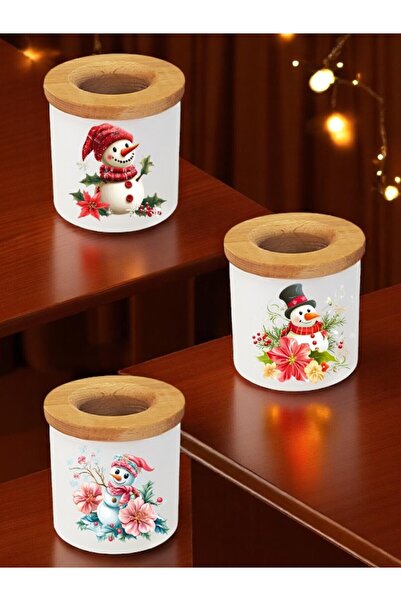 lili hediyelik Χιονάνθρωπος και λουλούδι τυπωμένο 3 τεμάχια ξύλινη κεραμική θ...