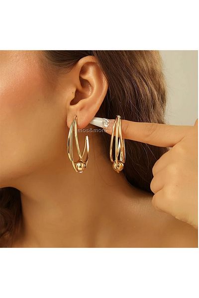 mos&more Gold Stud Ring Lightweight Women's Earrings, Length 5cm