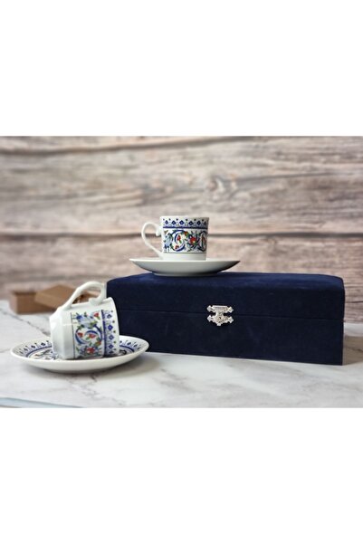 Nihal Süeda طقم أكواب بورسلين هدية بفتحة مزدوجة مع صندوق مخملي
