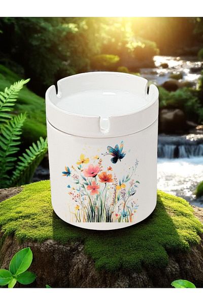 lili hediyelik Flower Printed 3-Piece Ceramic Ashtray Ash Tray