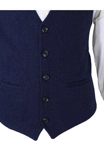 MENTOR REGALO Ανδρικό γιλέκο με λαιμόκοψη V με σκούρο μπλε σχέδιο μαλλί 50359