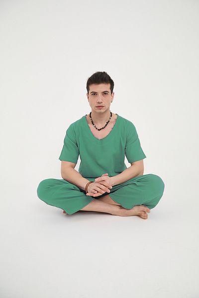 RELAXL 100% Cotton Lightweight Fabric Sile Cloth Benetton Green Modern Baggy Yoga Meditation Clothing