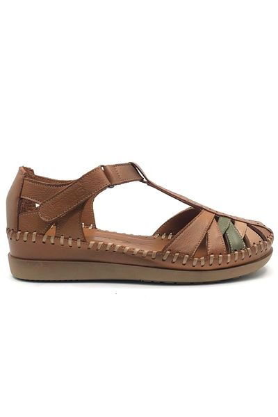 Kocamanlar Ayakkabı Venus Margit Genuine Leather Comfort Orthopedic Women's Sandals Taba
