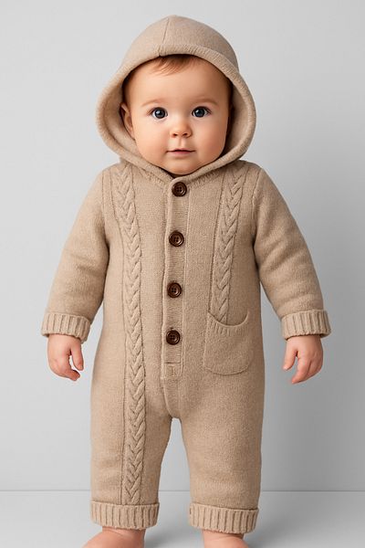 Puppis Baby Natural Wool Knitwear Baby Jumpsuit - Hair Braid Welsoft Lined